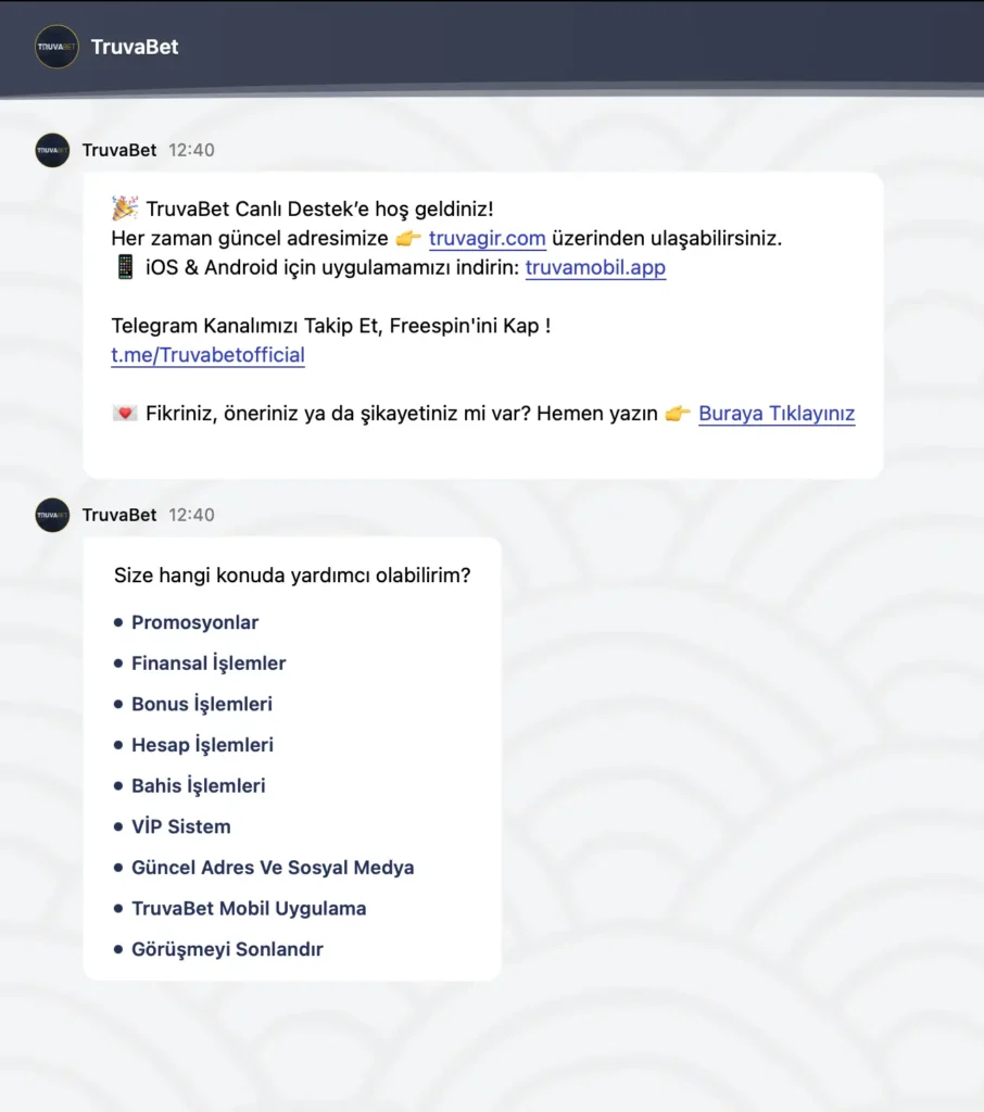 Truvabet Müşteri Hizmetleri