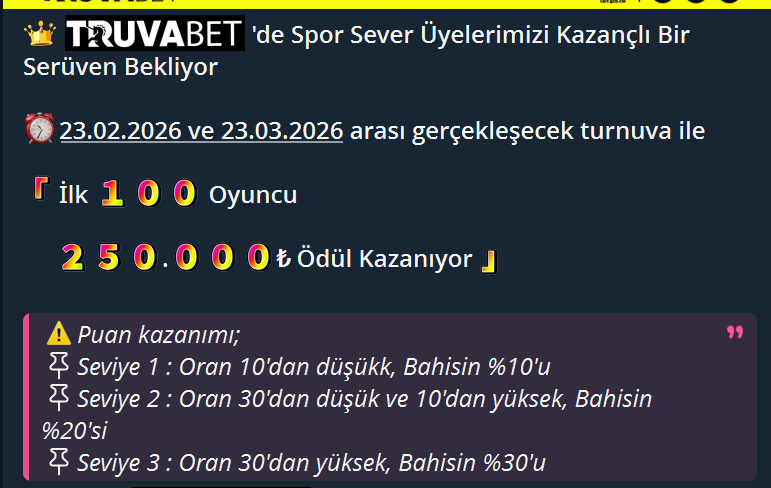 Truvabet Aylık Spor Turnuvası – Mart 2026 2 - TRUVABET Truvabet Aylık Spor Turnuvası Mart 2026 detayları