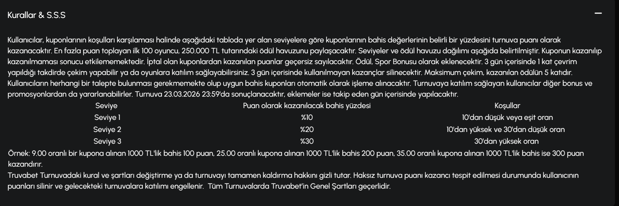 Truvabet Aylık Spor Turnuvası – Mart 2026 3 - TRUVABET Truvabet turnuva kuralları ve SSS