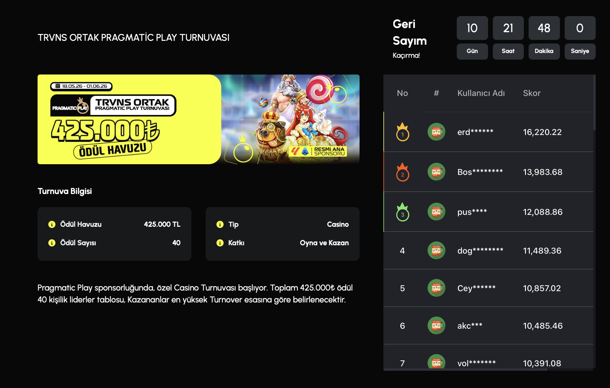 Truvabet Pragmatic Play Turnuvası - 425.000₺ Ödül Havuzu, 40 Kazanan 1 - TRUVABET Truvabet Pragmatic Play Turnuvası – 425.000₺ Ödül Havuzu, 40 Kazanan